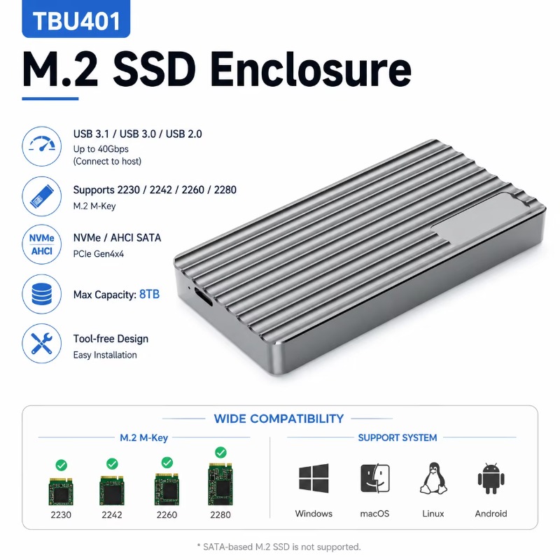 Алюминиевый корпус для M.2 NVM – обзор и цена Usb4 40Gbps External Ssd 8Tb
